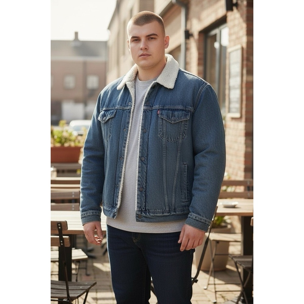 Levi's Trucker Jacket Mens 2XL Blue Denim Sherpa Lined Outdoor Everyday Wear
